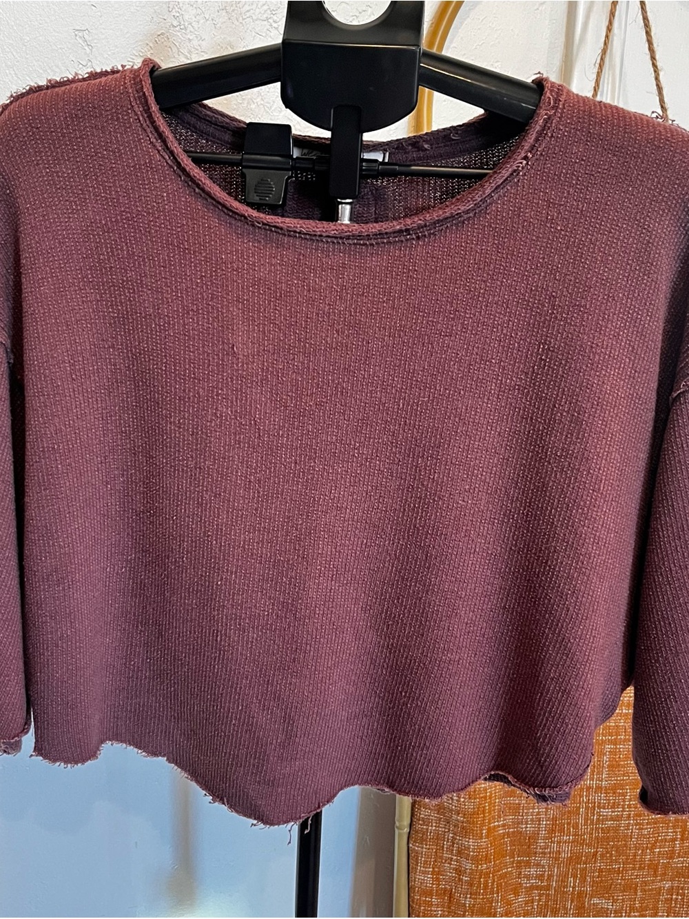 Free People Ribbed Raw-Edge Crop Top - Plum